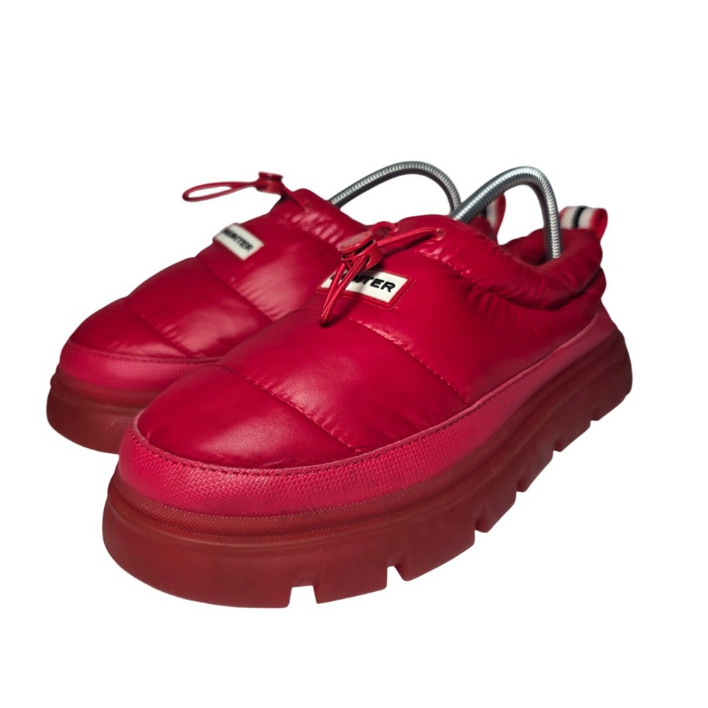 Hunter Intrepid Puffer Low Top Shoes Red Quilted Platform Slip On Sneakers Sz 10